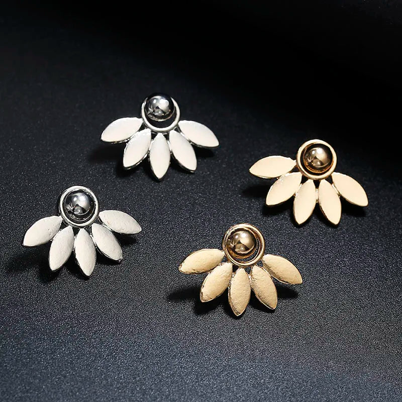 Pendientes de botón de metal con forma de flor para mujer, color oro rosa, doble cara, joyería de moda, pendientes para mujer, pendientes brincos
