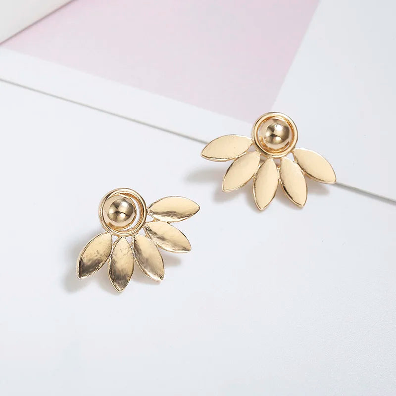 Pendientes de botón de metal con forma de flor para mujer, color oro rosa, doble cara, joyería de moda, pendientes para mujer, pendientes brincos