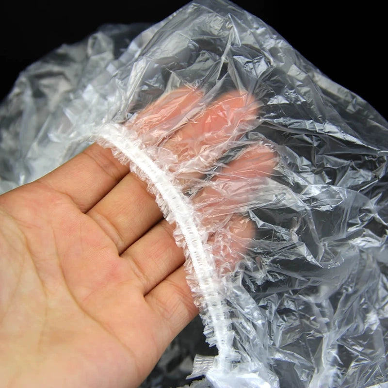 100 piezas/set desechables para hotel, ducha, baño, transparente, elástico para el cabello