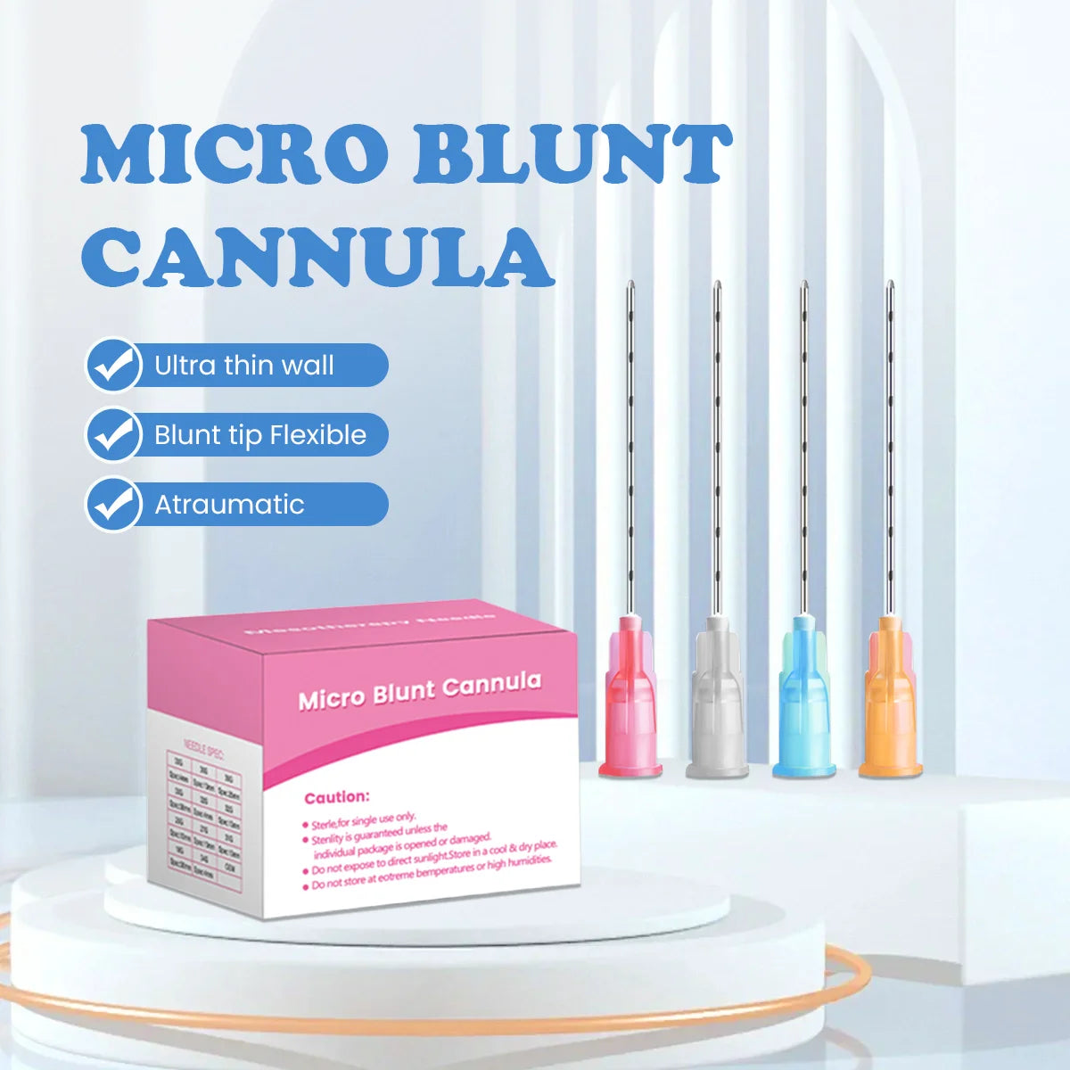 Microcánulas de alta calidad (18G, 20G, 21G, 22G, 23G, 25G, 27G, 30G, 38mm, 50mm, 70mm) con puntas romas y esterilizadas para herramientas de belleza.