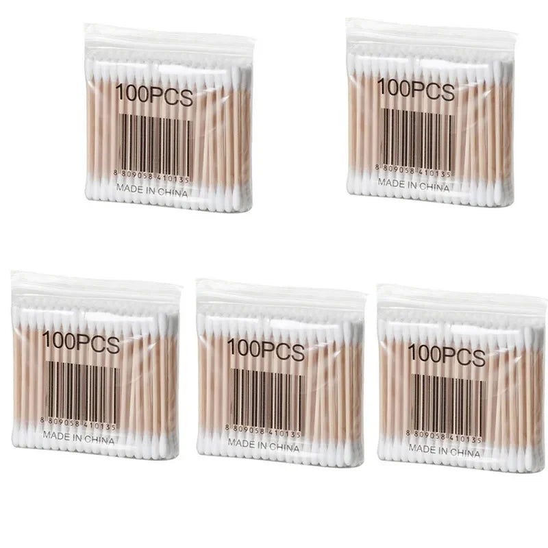 100/200/1000pcs Double Ended Cotton Swab Ear Remover Wooden Stick Makeup Remover Beauty Stick Makeup Remover Ear Remover 