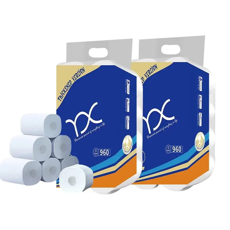 8 rollos de papel higiénico comercial para uso doméstico, paquete completo, engrosado, 5 capas de toallas de papel.
