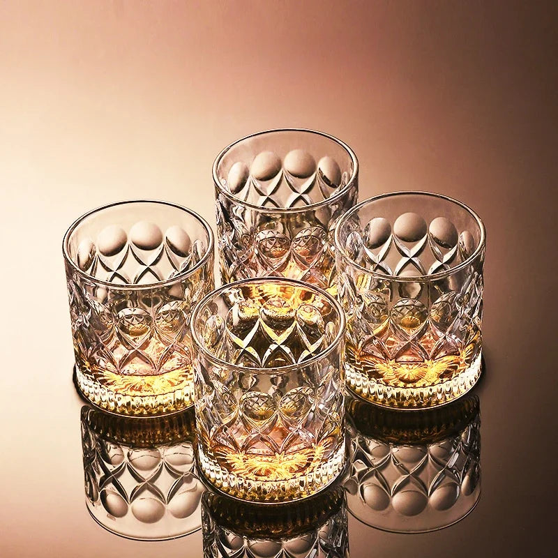 4pcs Sets Whiskey Glass Set Engraved Brandy Wine Glasses for Gifts Clear Lead Free Beer Drinking Glasses Scotch Liquor Barware