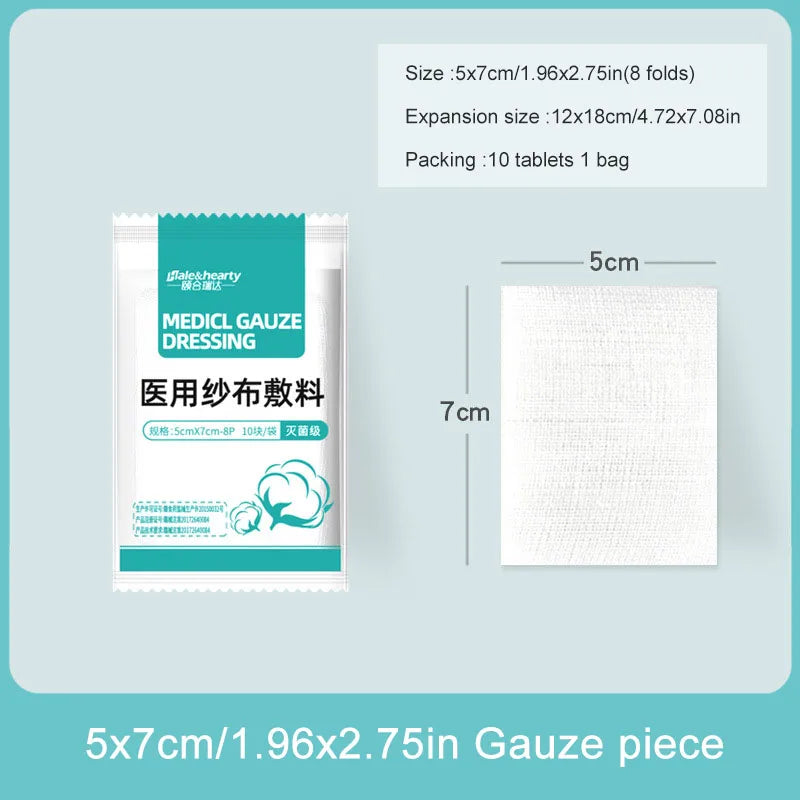 10/400pcs Sterile Medical Gauze Block Combat Hemostatic Wound Dressing Sterile Medical Gauze Pad Wound Care Supplies