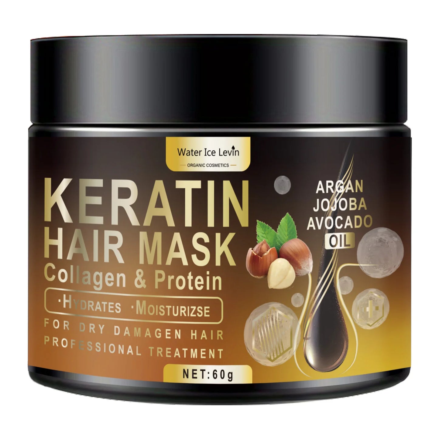 Tratamiento de keratina para el crecimiento e hidratación del cabello: mascarilla de colágeno de acondicionamiento profundo con proteínas, coco, aceite de jojoba y aceite de aguacate. Repara el cabello partido y protege el color.