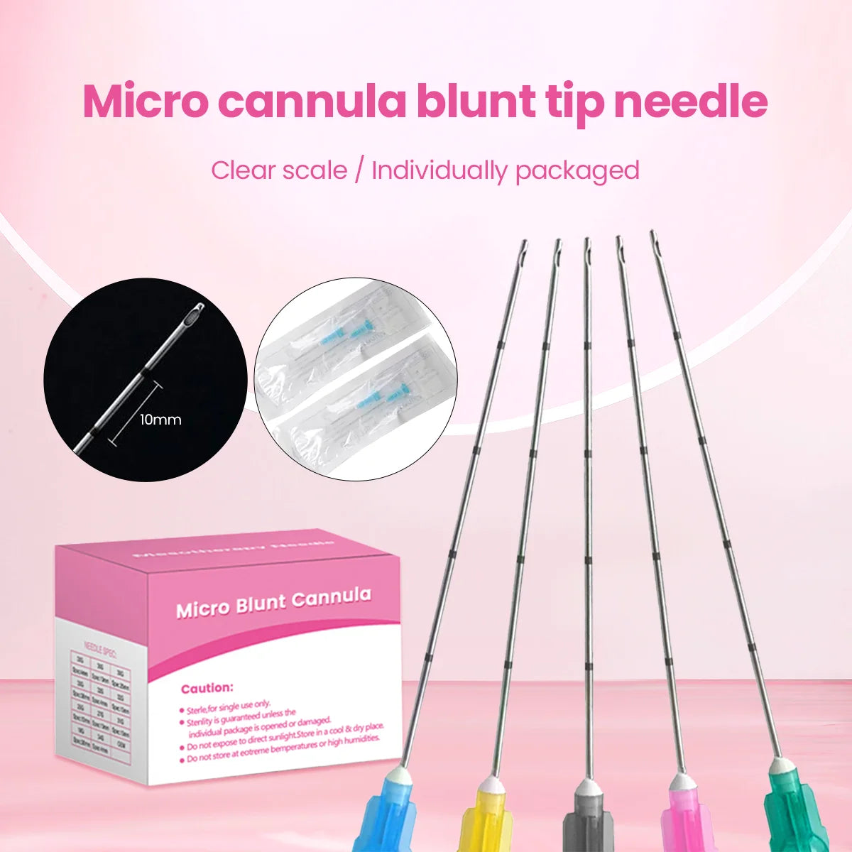 Microcánulas de alta calidad (18G, 20G, 21G, 22G, 23G, 25G, 27G, 30G, 38mm, 50mm, 70mm) con puntas romas y esterilizadas para herramientas de belleza.