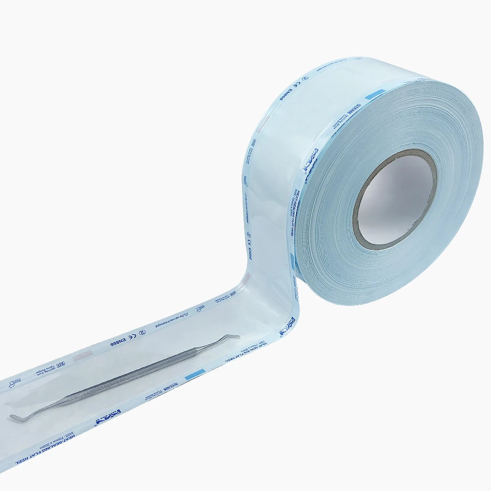 Bolsas de esterilización dental en rollo de 200 m para esterilizar instrumental, bolsas desechables para autoclave para máquina selladora de productos orales.