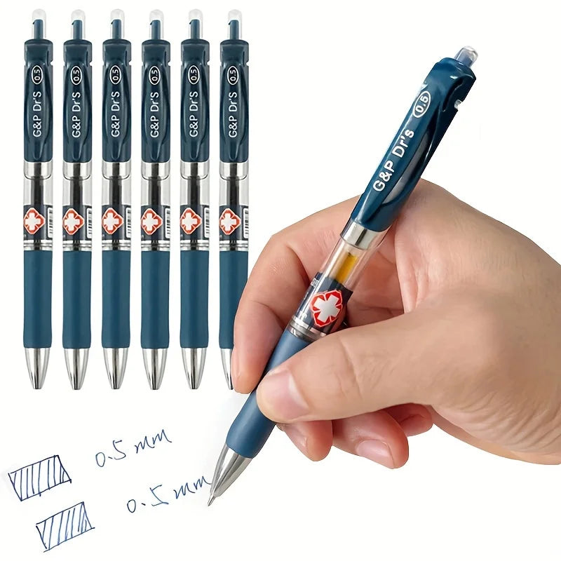 6 bolígrafos de gel de tinta azul oscuro con punta de bala de 0,5 mm, tipo prensa simple, para prescripción médica, bolígrafos de firma hospitalaria, material de papelería.