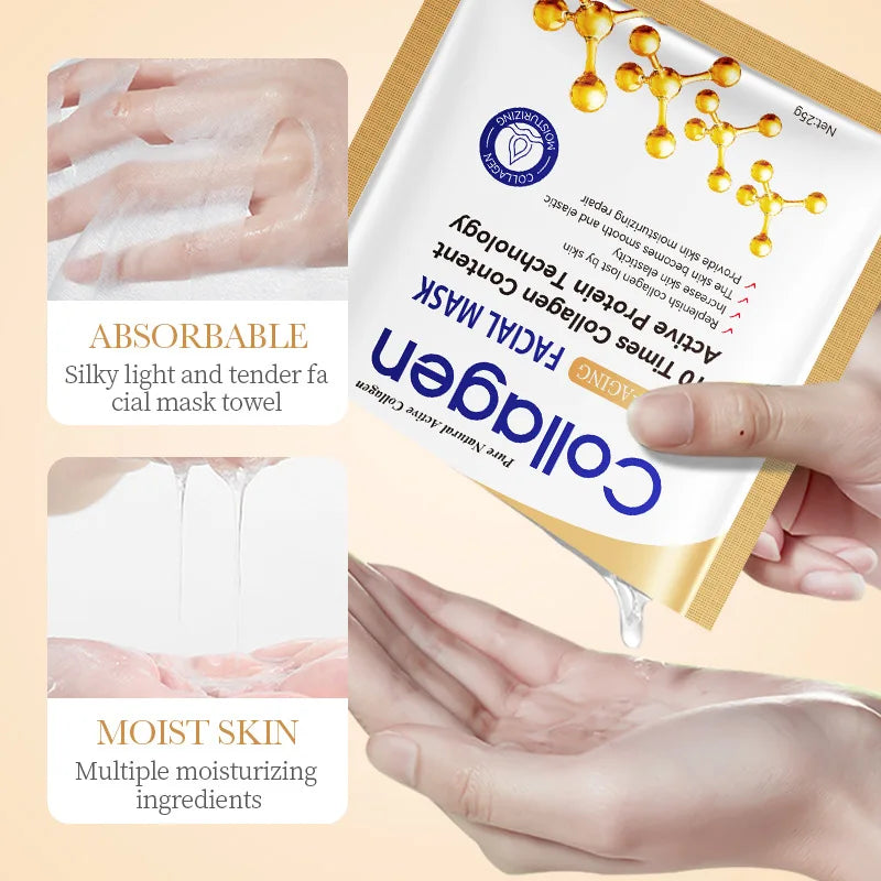 Mascarilla facial antiarrugas de colágeno, antiedad, atenúa líneas finas, reafirma la piel, hidrata, ilumina el rostro, cuidado de la piel, cosmética coreana.