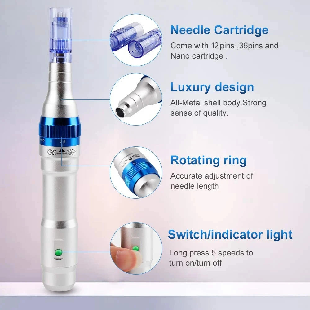 Ultima Dr Pen A6 original con 6 cartuchos, kit de herramientas eléctricas inalámbricas para el cuidado de la piel, máquina de belleza de mesoterapia automática para uso doméstico.