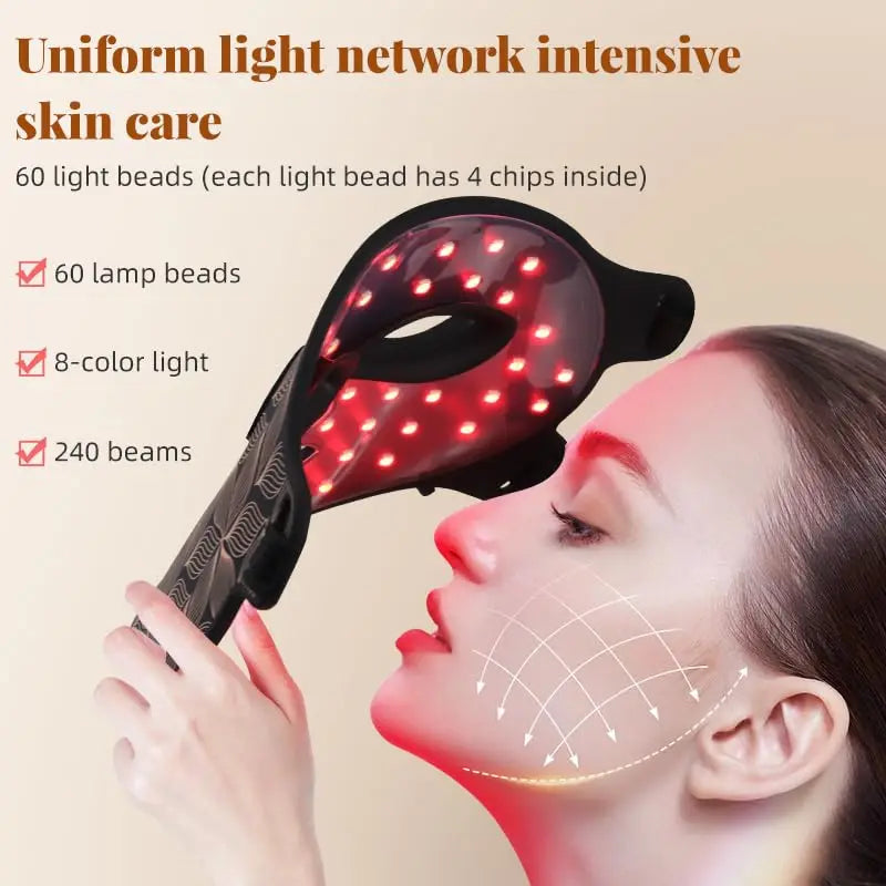 Máscara facial LED de 8 colores con luz roja para el cuello, terapia de infrarrojos cercanos, máscara de belleza, antienvejecimiento, rejuvenecimiento de la piel, lifting y blanqueamiento.