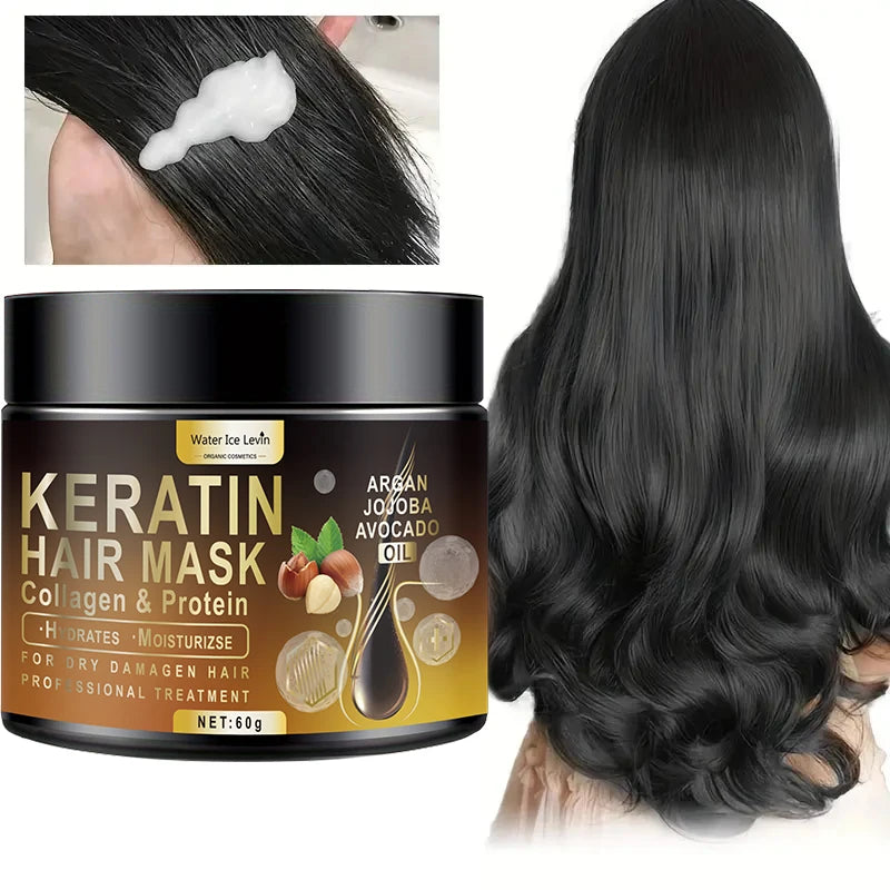 Tratamiento de keratina para el crecimiento e hidratación del cabello: mascarilla de colágeno de acondicionamiento profundo con proteínas, coco, aceite de jojoba y aceite de aguacate. Repara el cabello partido y protege el color.