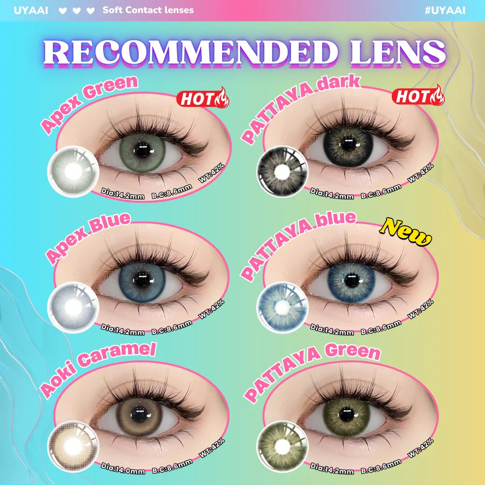 UYAAI 1Pair PATTAYA Series Fashion Makeup Beauty Contacts Lenses Soft Yearly Green Contacts Eyes Color Lenses Colored lenses