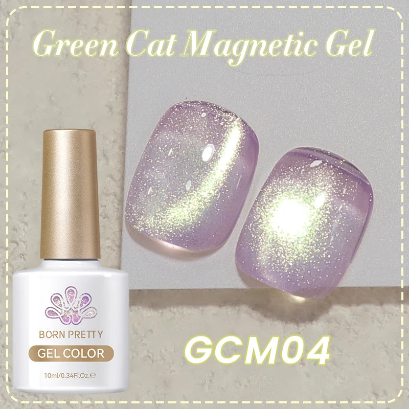 BORN PRETTY 10ml Green Cat Magnetic Gel Ultra Shine Holographic Glitter Semi Permanant Soak Off UV LED Gel Varnish For Manicure