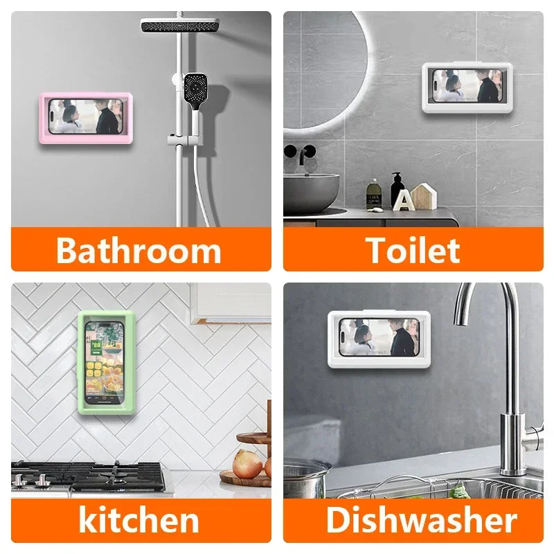Funda universal fija para teléfono móvil, impermeable y antivaho, para baño, ducha, soporte para teléfono, impermeable, se puede tocar.