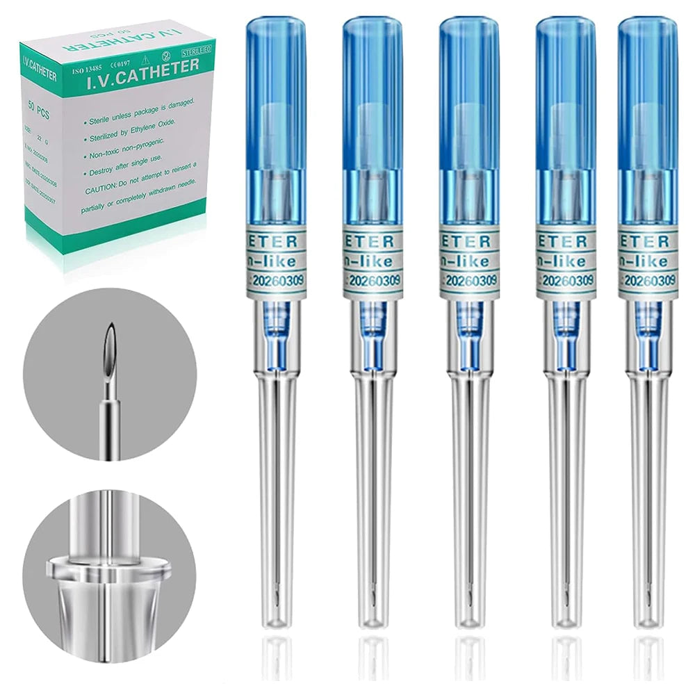 5/50 agujas para perforación de catéter IV de 14G, 16G, 18G, 20G, 22G y 24G, para perforación de oreja, nariz, ombligo y lengua.