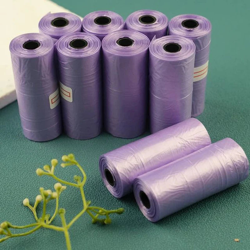 Bolsas biodegradables para excrementos de perro y gato, para limpieza de residuos (15 bolsas/rollo), para exteriores