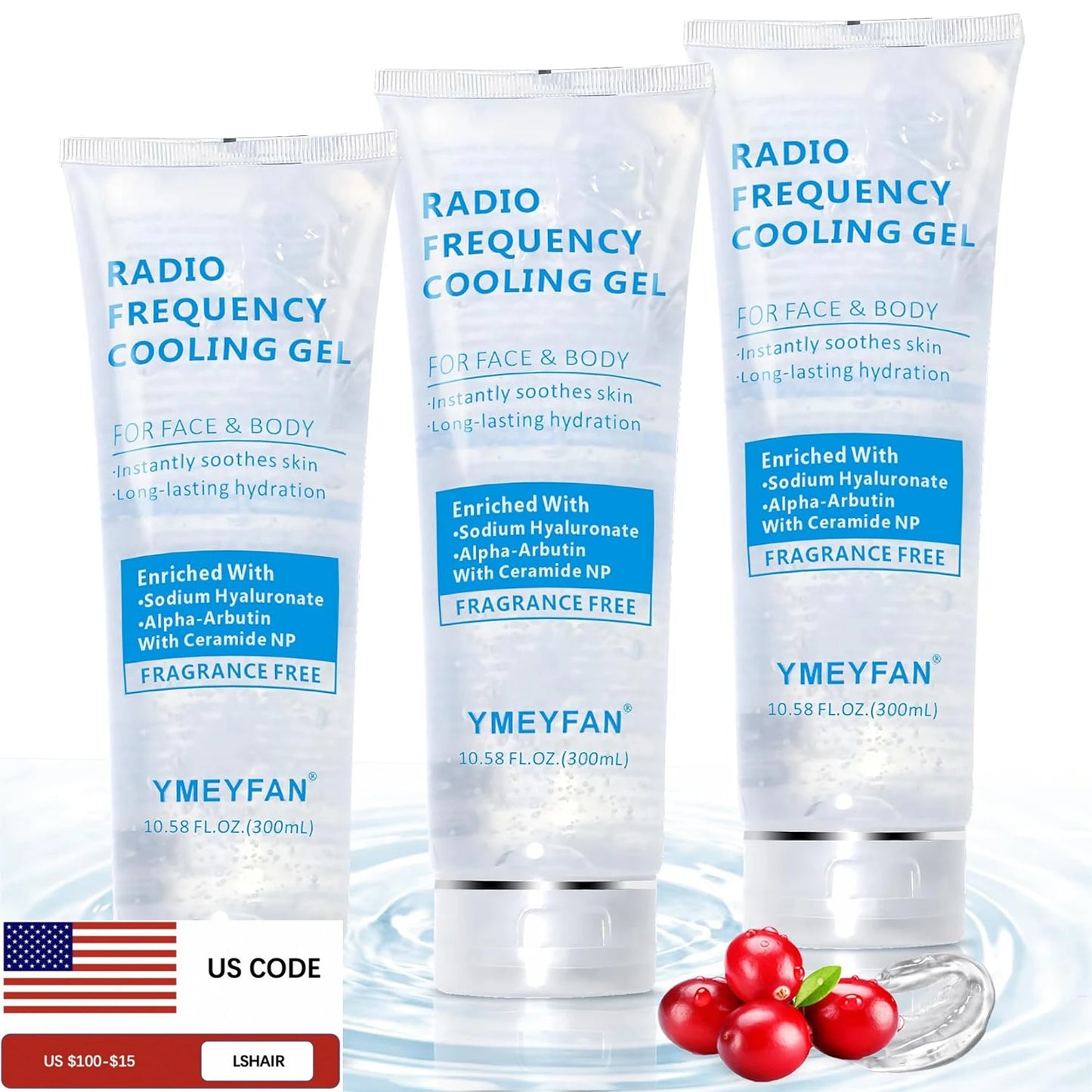 Gel refrescante para depilación láser IPL, gel ultrasónico, ácido hialurónico, hidratante, EMS RF, 3 o 9 unidades.