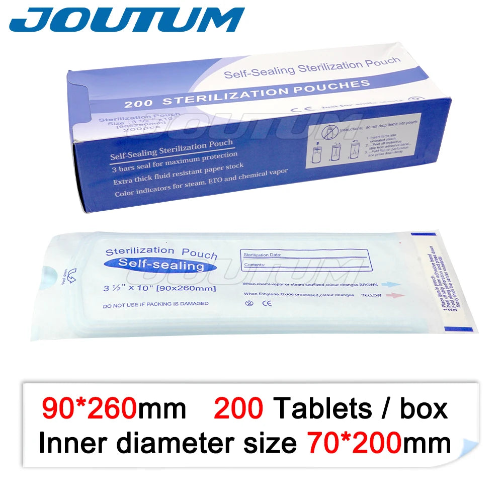 Bolsas de esterilización autosellantes para instrumental dental, consumibles clínicos y esterilizadores de autoclave, 200 unidades por paquete.