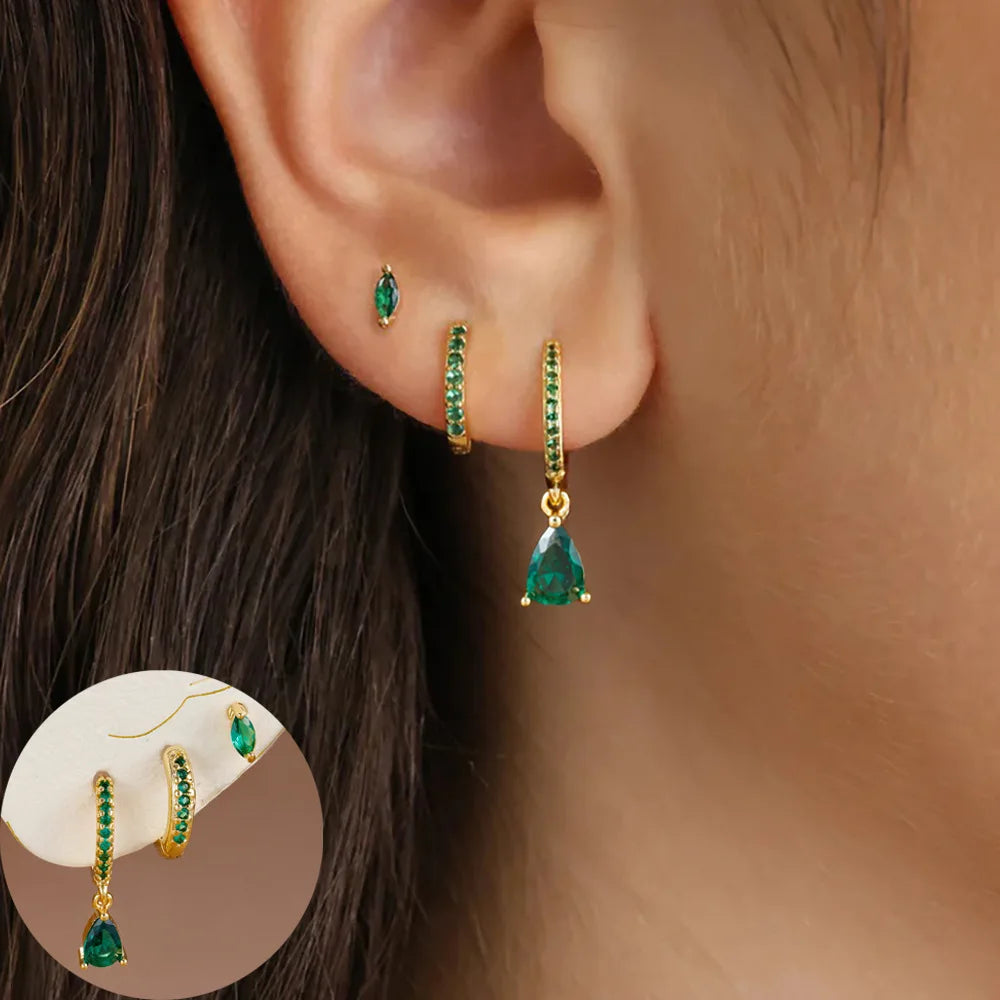 Juego de 3 pendientes de acero inoxidable con forma de estrella redonda para mujer, chapados en oro de 18 quilates, estilo punk rock unisex.