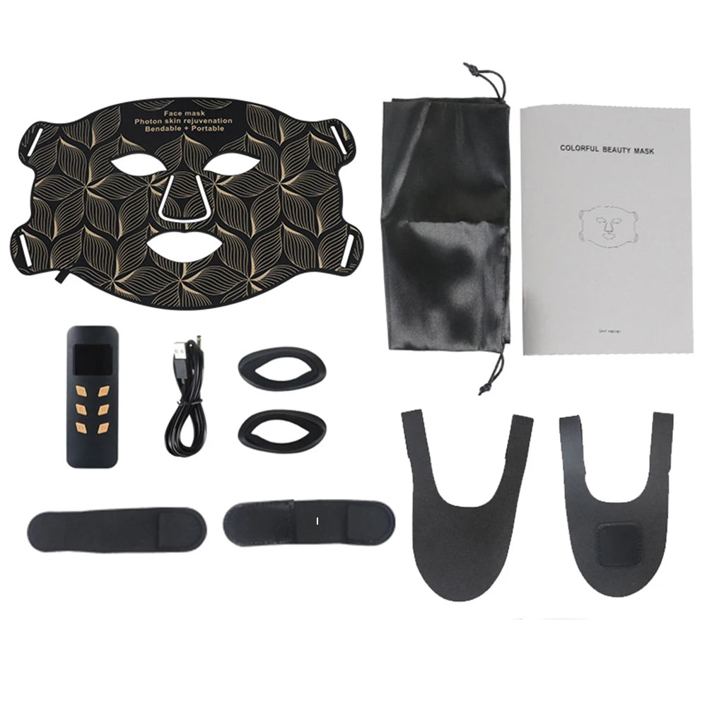 Máscara facial LED de 8 colores con luz roja para el cuello, terapia de infrarrojos cercanos, máscara de belleza, antienvejecimiento, rejuvenecimiento de la piel, lifting y blanqueamiento.