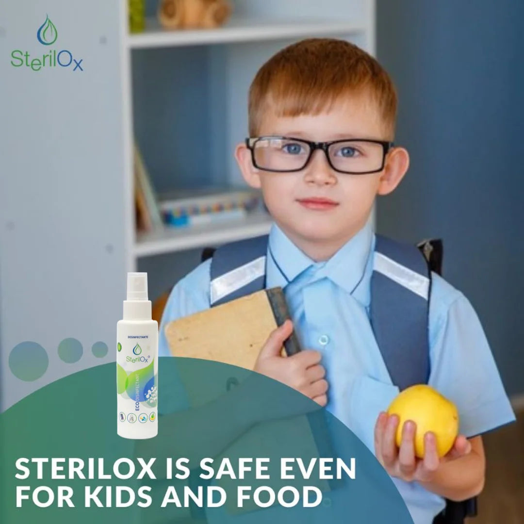 SterilOx Spray 100 ml - Desinfectante cosmético con ácido hipocloroso | Para manos, juguetes, utensilios y objetos | Seguro para niños y mascotas - Sin alcohol ni perfume