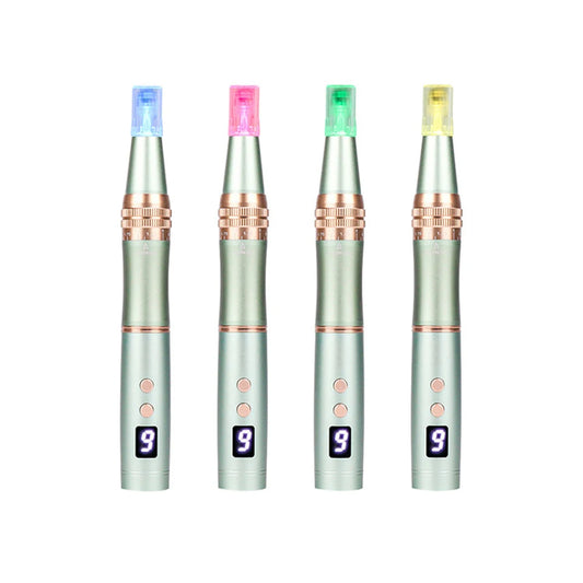 Derma Pen con luz LED de 6 velocidades y 4 colores para el cuidado de la piel facial, uso doméstico, belleza, microagujas automáticas eléctricas, kit de mesoterapia Dr Pen