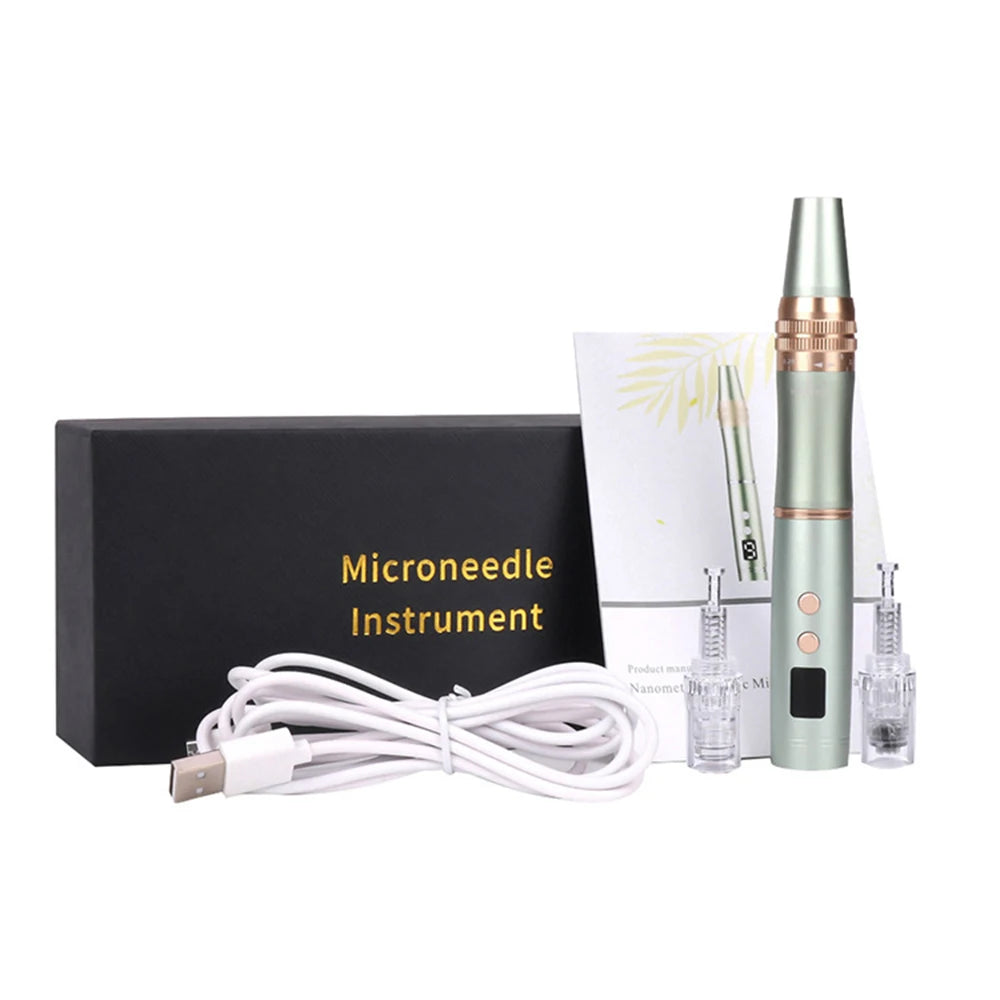 Derma Pen con luz LED de 6 velocidades y 4 colores para el cuidado de la piel facial, uso doméstico, belleza, microagujas automáticas eléctricas, kit de mesoterapia Dr Pen