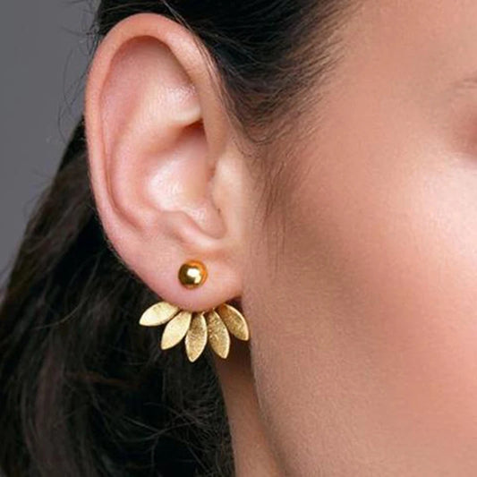 Pendientes de botón de metal con forma de flor para mujer, color oro rosa, doble cara, joyería de moda, pendientes para mujer, pendientes brincos