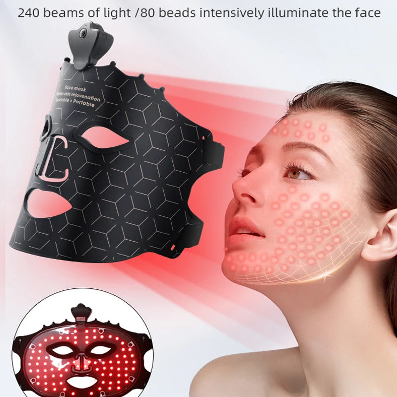 Máscara facial de silicona UBilli de 7 colores con luz LED, terapia de luz, 240 cuentas de lámpara, inalámbrica, terapia de luz roja, fotones.