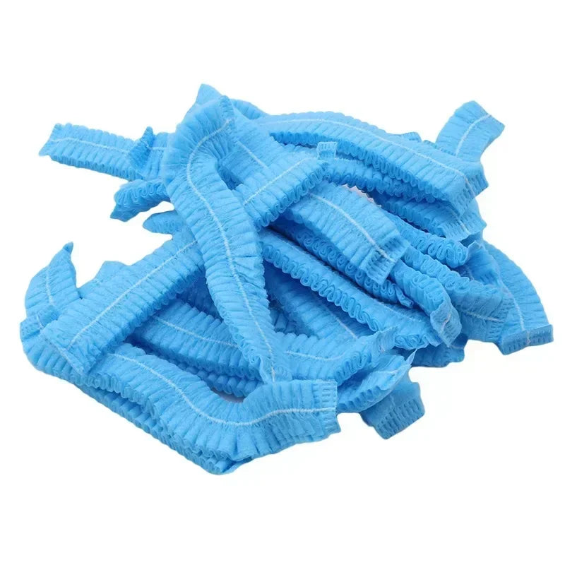 100 unidades/paquete de cubrecabezas desechables, de red, a prueba de polvo, transpirables, para ducha, baño y cocina.