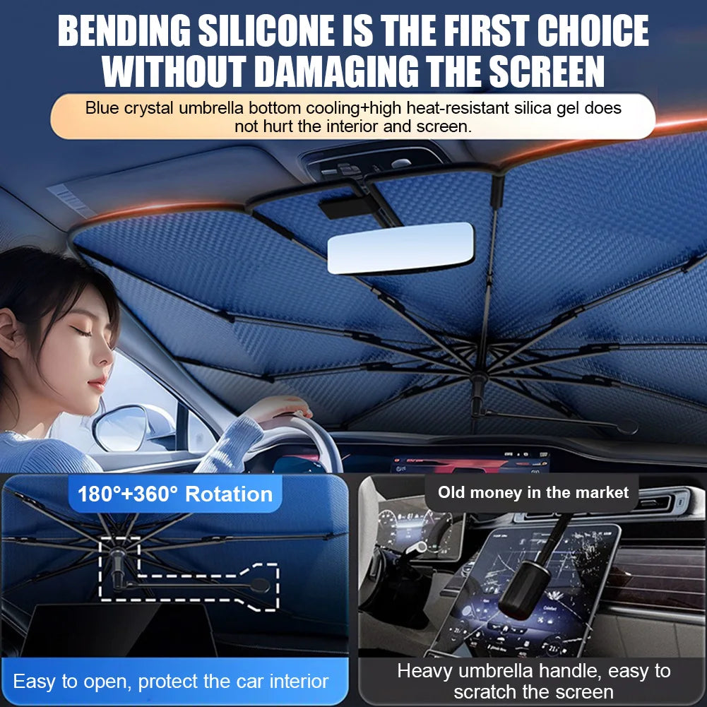 Parasol para parabrisas de coche con mango flexible giratorio de 360°, protección solar para ventana delantera, protección UV, accesorios de verano para coche.