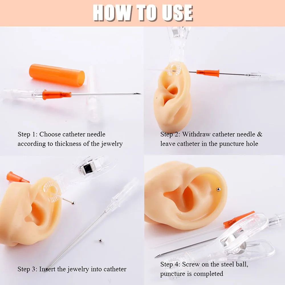 5/50 agujas para perforación de catéter IV de 14G, 16G, 18G, 20G, 22G y 24G, para perforación de oreja, nariz, ombligo y lengua.