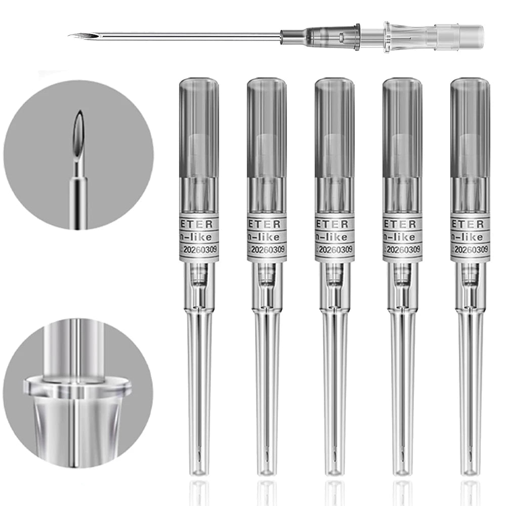 5/50 agujas para perforación de catéter IV de 14G, 16G, 18G, 20G, 22G y 24G, para perforación de oreja, nariz, ombligo y lengua.