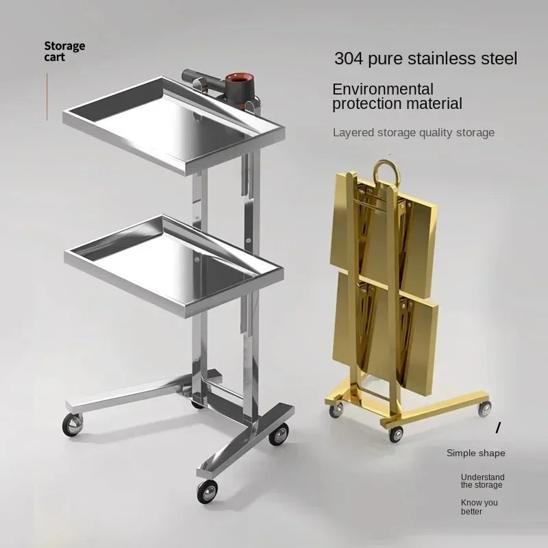 Carrito de acero inoxidable para salón de tatuajes, mueble de peluquería multicapa, carrito de herramientas de almacenamiento