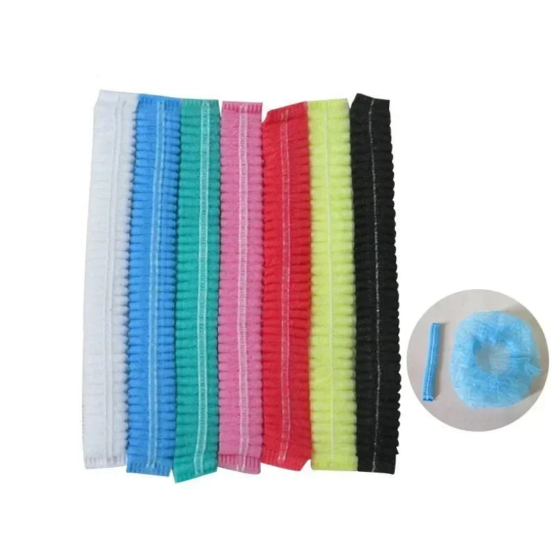 100 unidades/paquete de cubrecabezas desechables, de red, a prueba de polvo, transpirables, para ducha, baño y cocina.