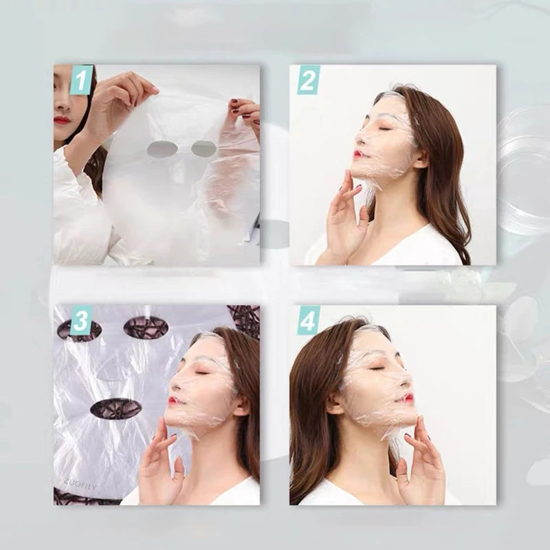 Película de plástico desechable para mascarilla facial, limpiadora facial completa, pegatinas para el cuello, papel transparente de PE, envoltura para mascarillas, herramienta de belleza facial saludable