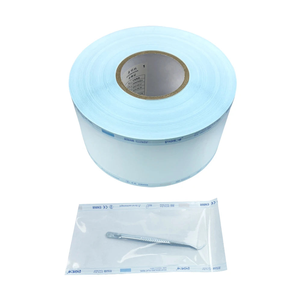 Bolsas de esterilización dental en rollo de 200 m para esterilizar instrumental, bolsas desechables para autoclave para máquina selladora de productos orales.