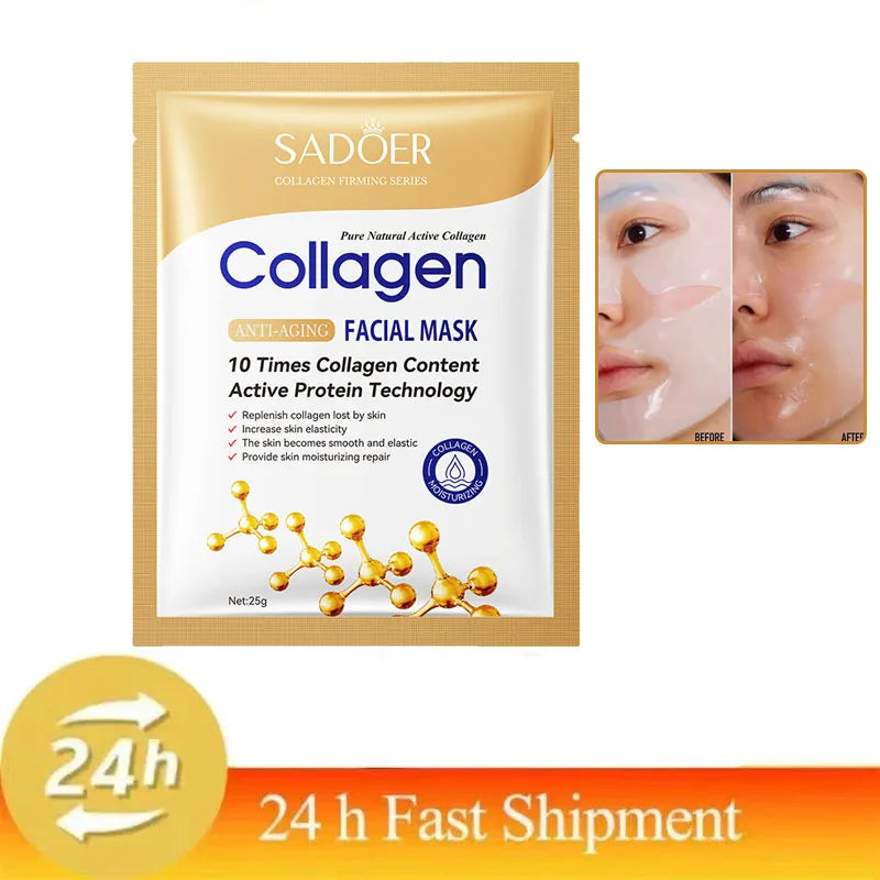 Mascarilla facial antiarrugas de colágeno, antiedad, atenúa líneas finas, reafirma la piel, hidrata, ilumina el rostro, cuidado de la piel, cosmética coreana.