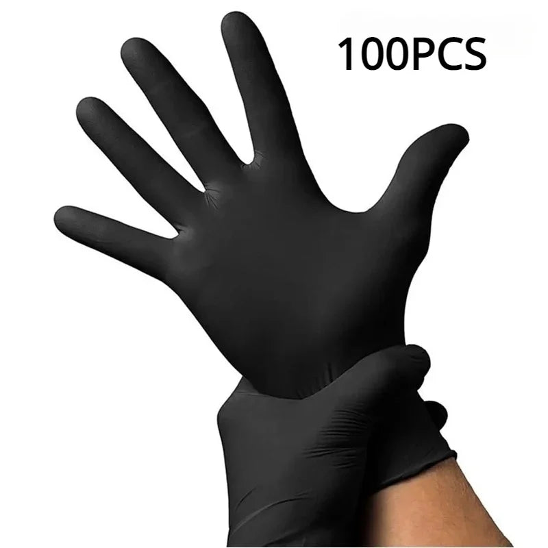 100/50/20 piezas guantes de nitrilo negros guantes desechables gruesos para limpiar peluquería guantes impermeables para