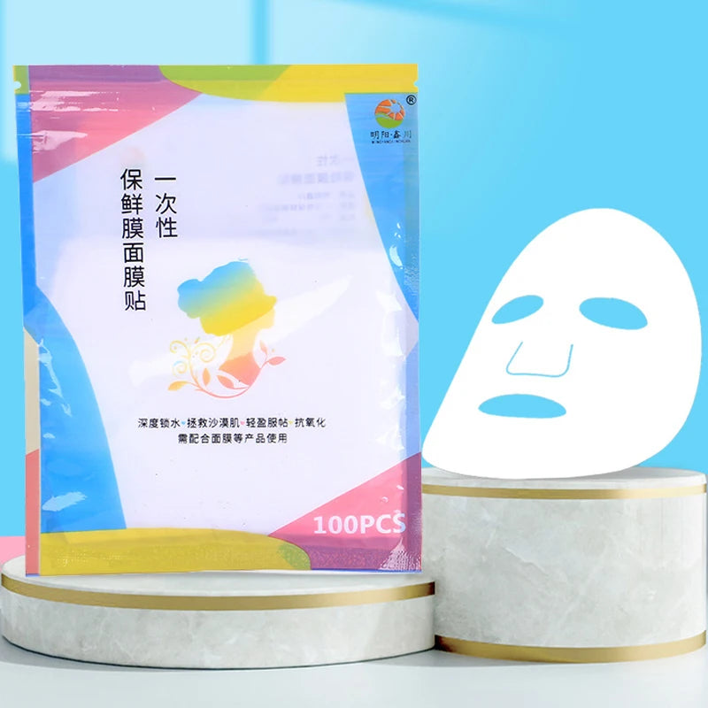 Película de plástico desechable para mascarilla facial, limpiadora facial completa, pegatinas para el cuello, papel transparente de PE, envoltura para mascarillas, herramienta de belleza facial saludable