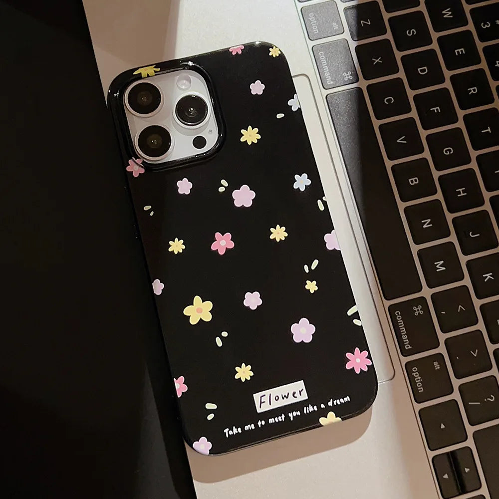 Funda de teléfono con diseño de flores coreanas para iPhone 16, 15, 14, 13, 12, 11 Pro Max, XS, XR, 7, 8 Plus, SE Mini, suave, a prueba de golpes
