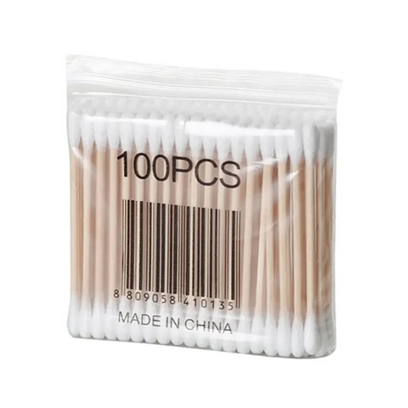 100/200/1000 piezas de hisopos de algodón de doble punta, removedor de maquillaje de oídos, palo de madera, removedor de maquillaje de oídos.
