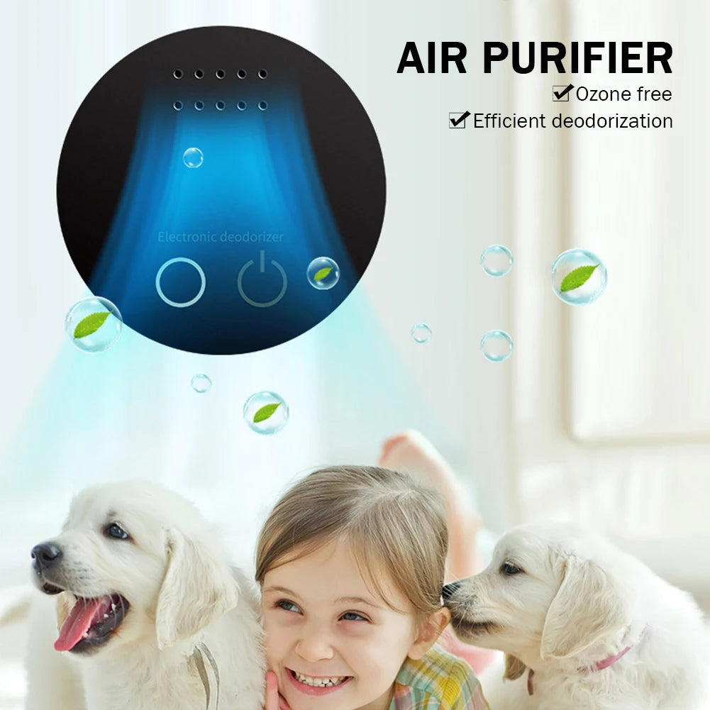 Purificador de aire multiusos, limpiador, desodorante eficiente, alimentado por USB/batería, para gabinetes, refrigeradores, autos y baños.