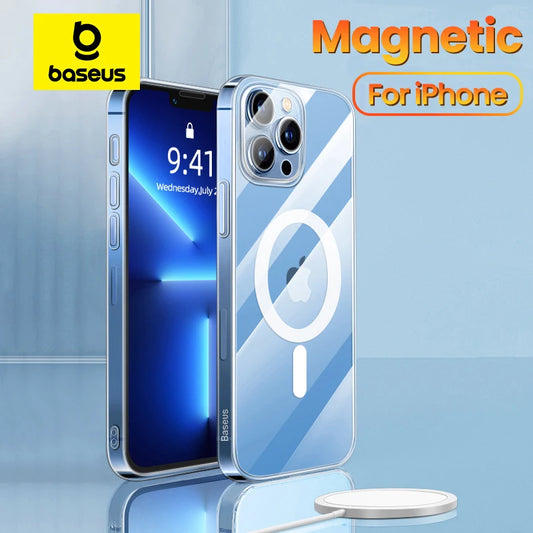 Funda magnética Baseus para iPhone 15, 14, 13, 12 y 11 Pro Max con carga inalámbrica y imán transparente