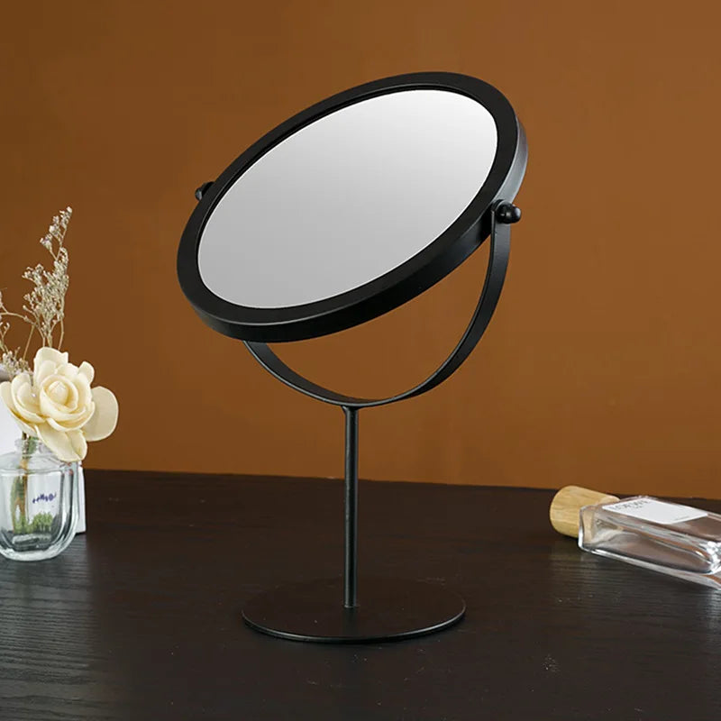 Espejo de maquillaje ligero de lujo retro europeo de metal dorado para el hogar, escritorio, espejo cuadrado redondo, espejo de maquillaje para dormitorio.