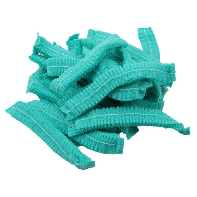 100 gorros desechables de tela no tejida para microblading, redecilla para el pelo, gorro estéril para chef, catering, gorro con tira antipolvo, suministros de baño