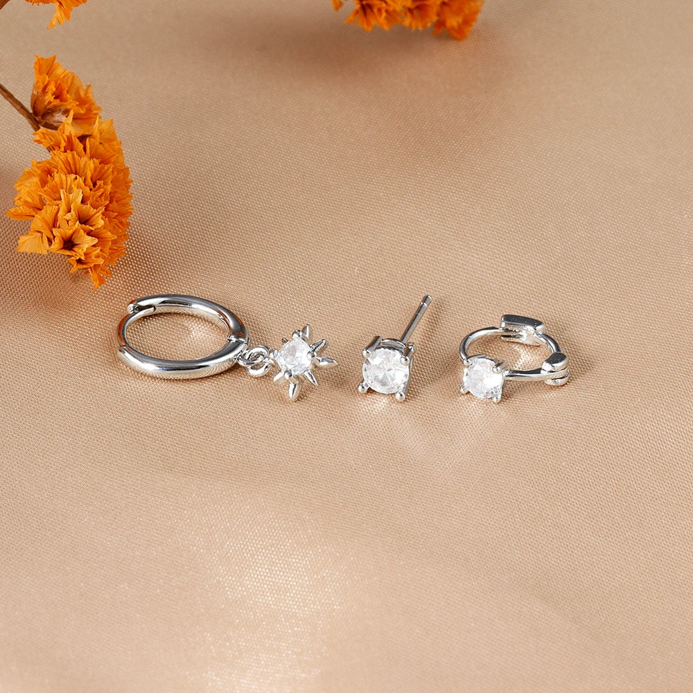 Juego de 3 pendientes de acero inoxidable con forma de estrella redonda para mujer, chapados en oro de 18 quilates, estilo punk rock unisex.
