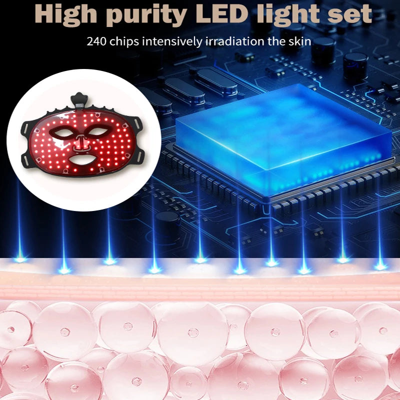 Máscara facial de silicona UBilli de 7 colores con luz LED, terapia de luz, 240 cuentas de lámpara, inalámbrica, terapia de luz roja, fotones.