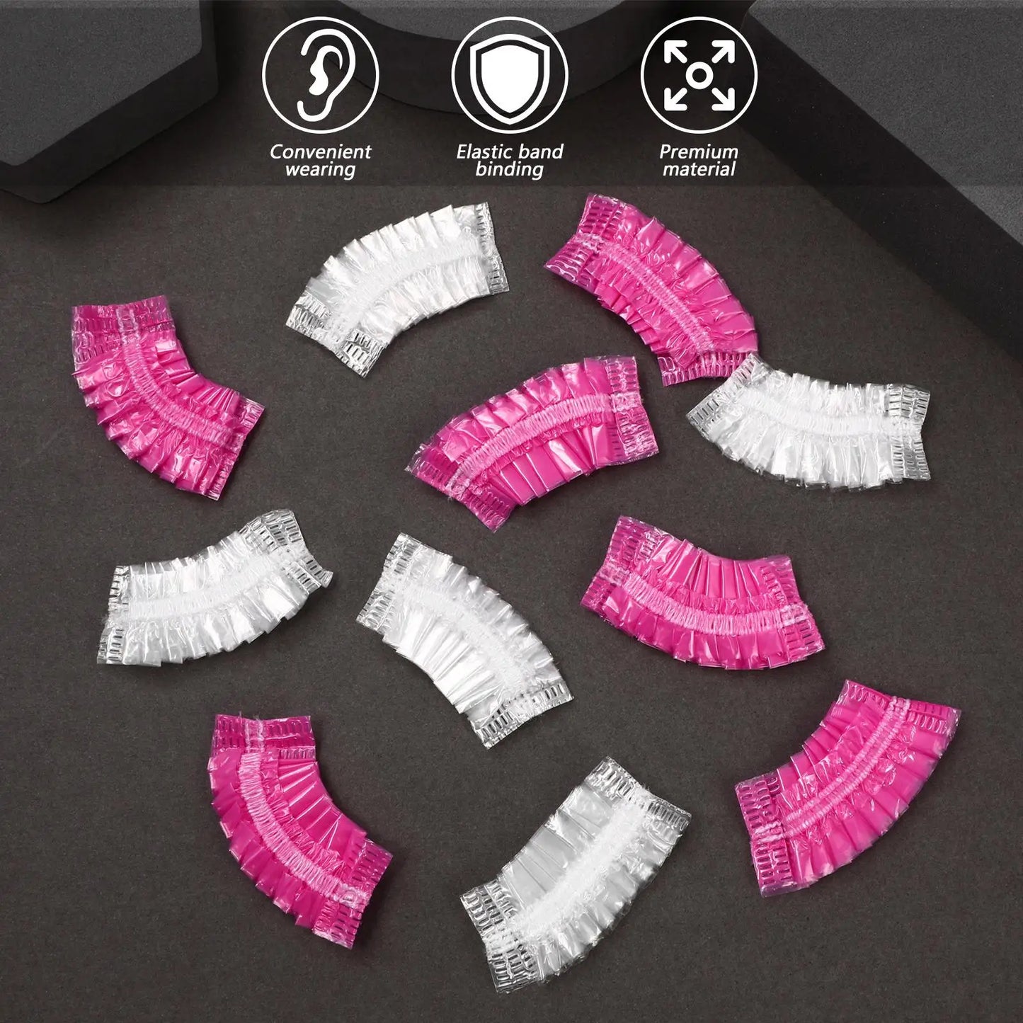 200 protectores desechables para la ducha, color rosa transparente, para peluquería, baño, con banda elástica reforzada.